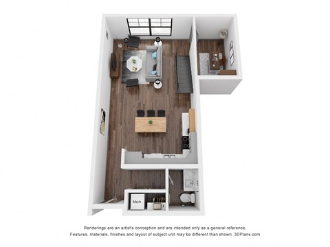 Floor plan for 1 bed, 2 baths, 1068 sqft